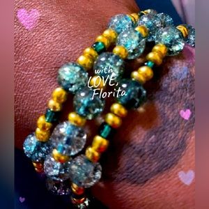 Green and gold stack and earrings set